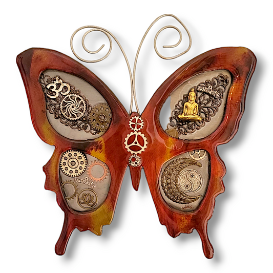 Metal Wall Decor: Steampunk Butterfly Red/Orange ($125) 12" x 12"