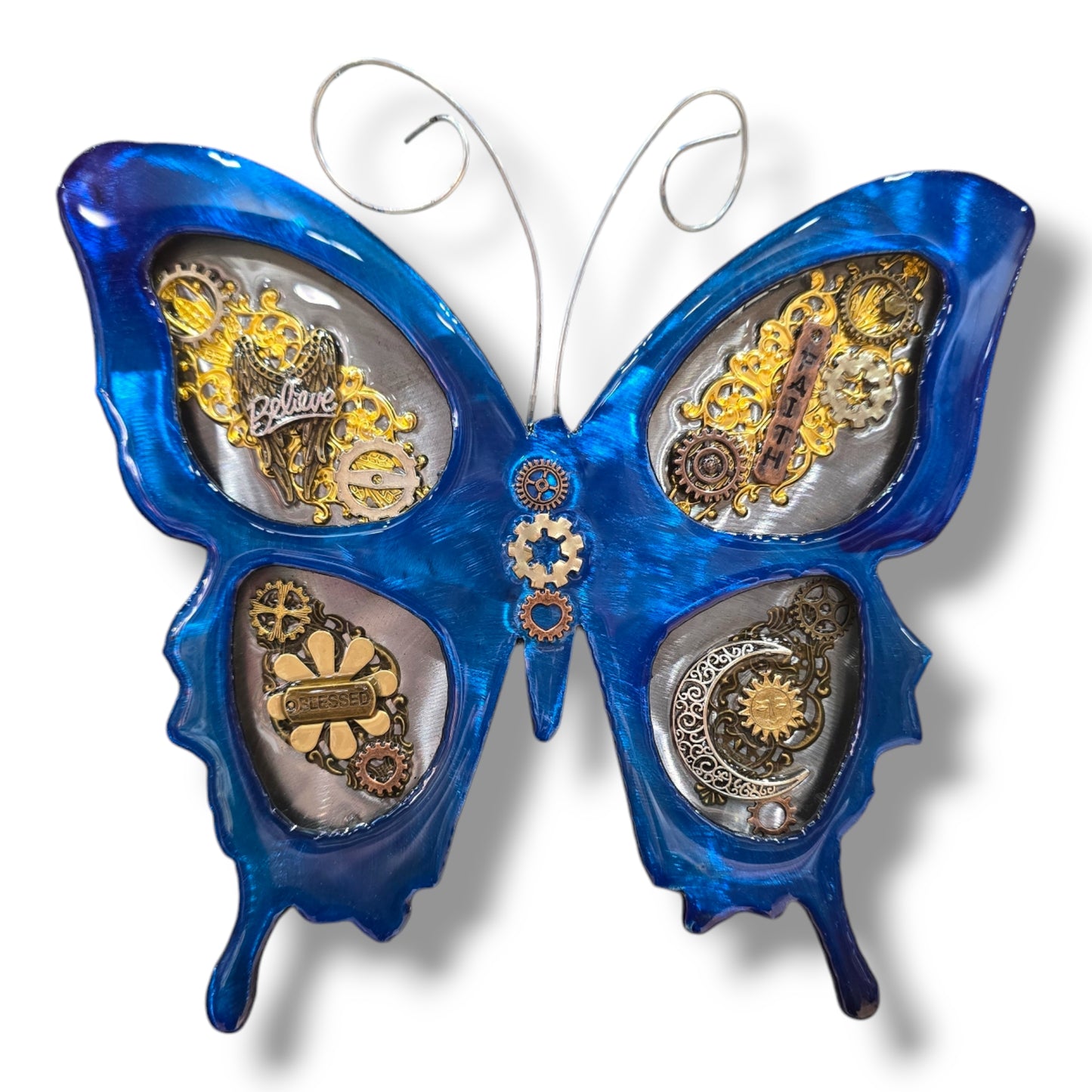 Metal Wall Decor: Steampunk Butterfly Blue ($125) 12" x 12" Believe