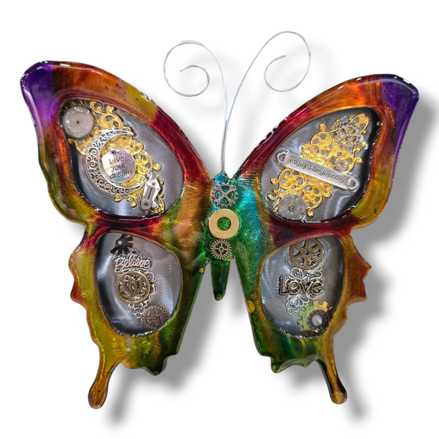 Metal Wall Decor: Steampunk Butterfly Multi ($125) 12" x 12" red yellow