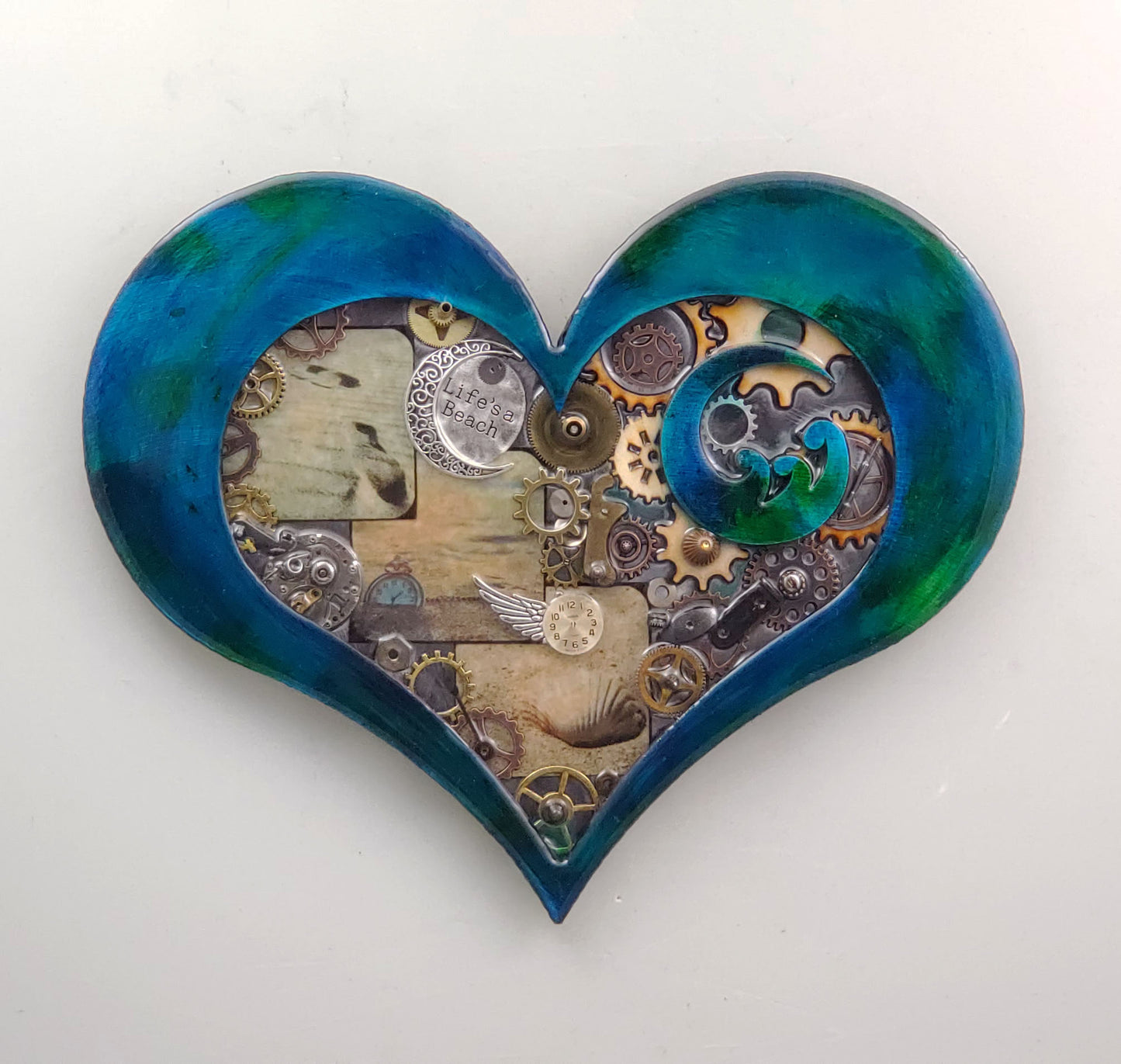 Steampunk Heart: Beach Theme Blue ($140) 10" x 8" SOLD!